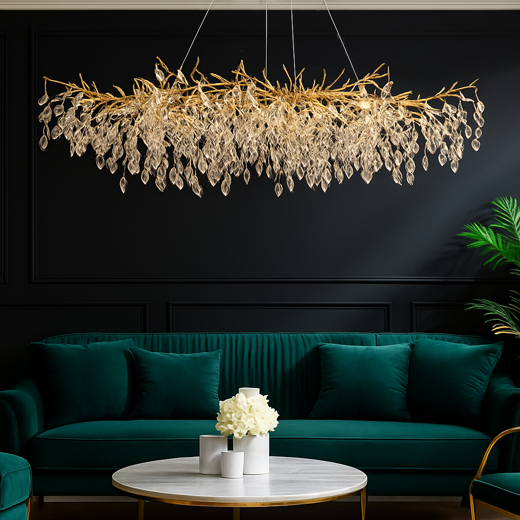 lustre moderne en cristal clair avec éclairage en métal réglable