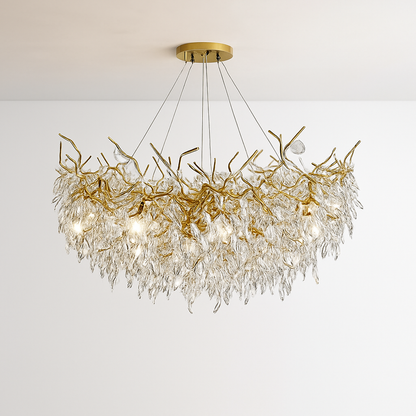 lustre moderne en cristal clair avec éclairage en métal réglable