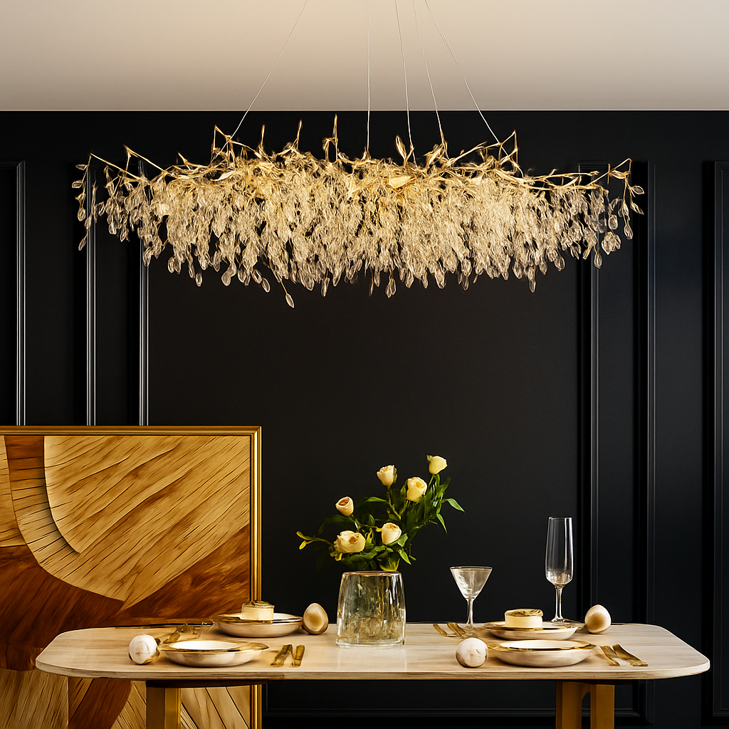 lustre moderne en cristal clair avec éclairage en métal réglable