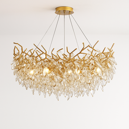 lustre moderne en cristal clair avec éclairage en métal réglable