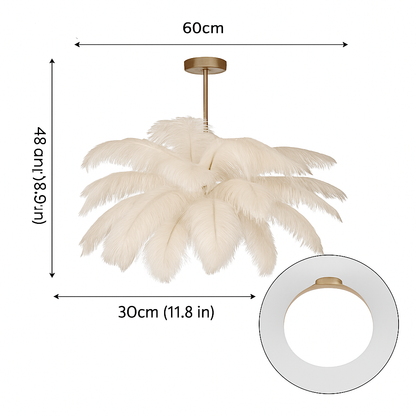 lustre nordique en plumes d'autruche naturelles suspendu