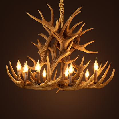 lustre rustique en bois de cerf pour décoration industrielle