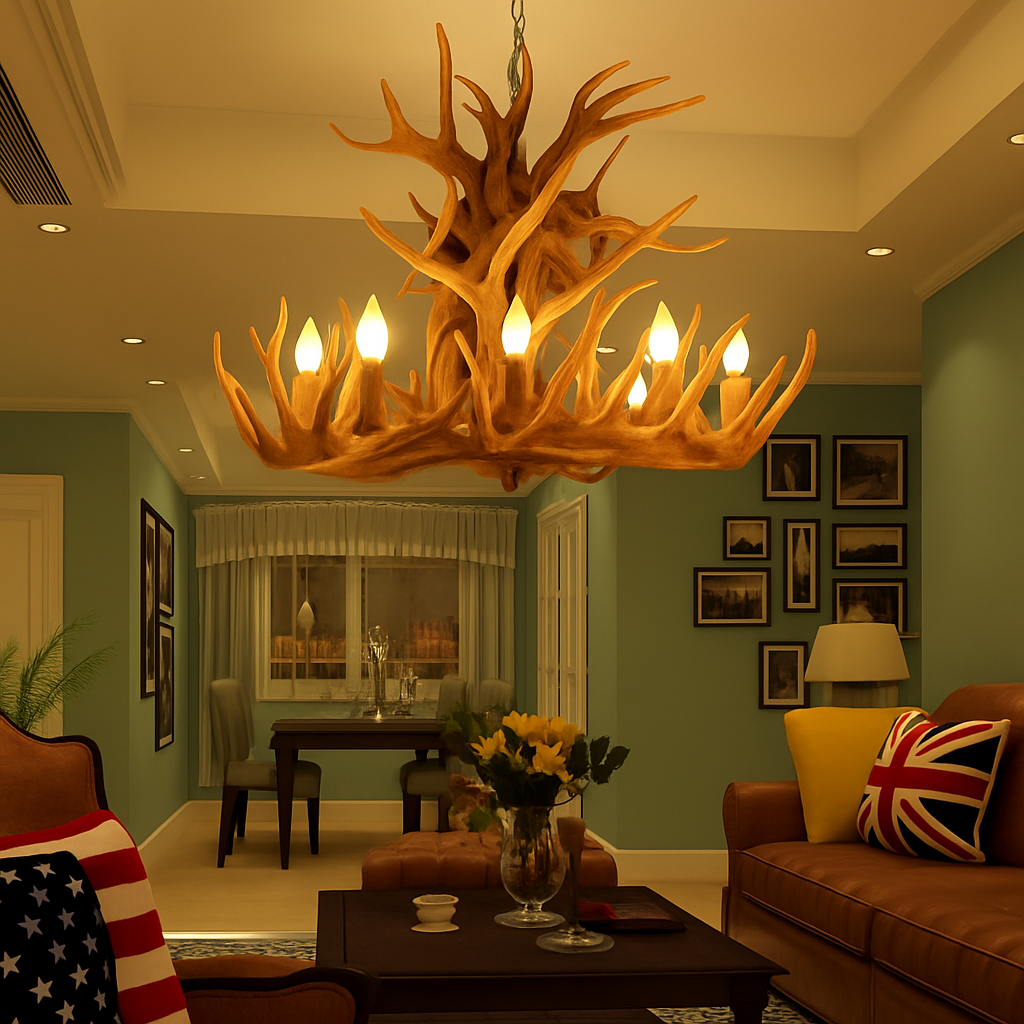 lustre rustique en bois de cerf pour décoration industrielle