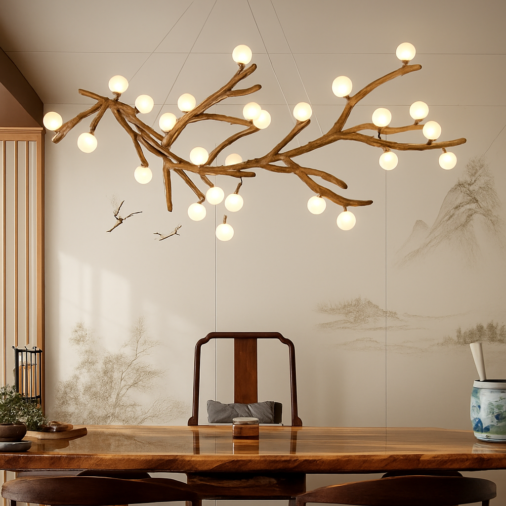 lustre vintage en résine avec branches d'arbre led