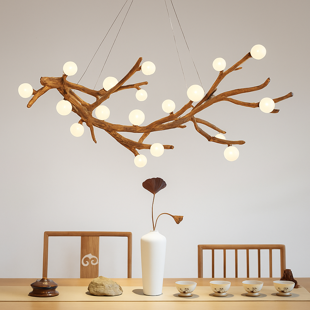 lustre vintage en résine avec branches d'arbre led