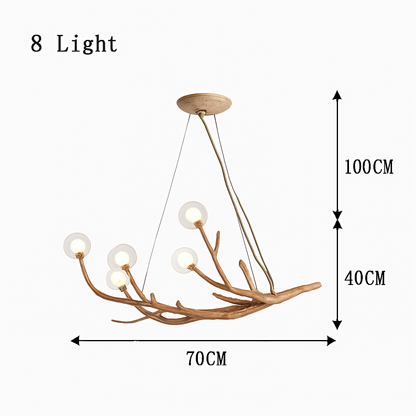 lustre vintage en résine avec branches d'arbre led