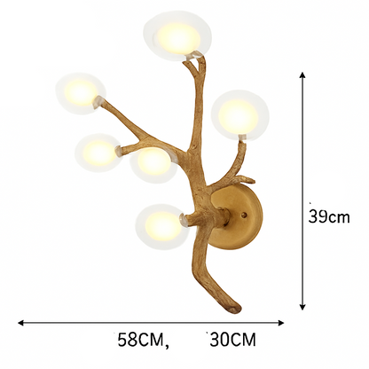lustre vintage en résine avec branches d'arbre led
