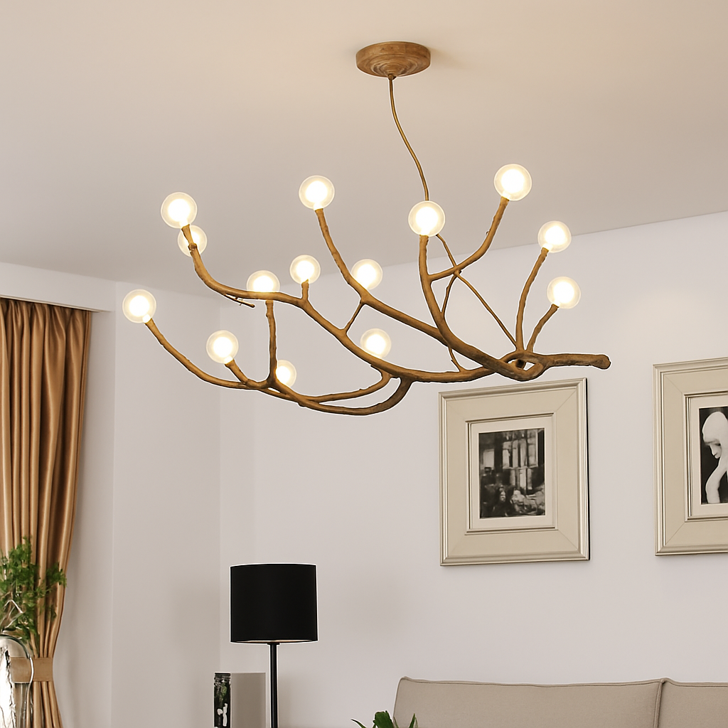 lustre vintage en résine avec branches d'arbre led