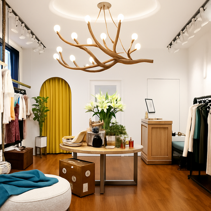 lustre vintage en résine avec branches d'arbre led