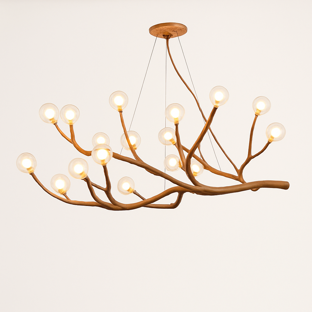 lustre vintage en résine avec branches d'arbre led