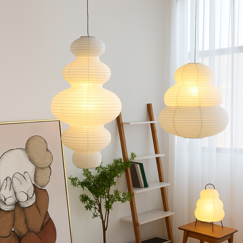Nordique Wabi Sabi vent papier de riz suspension LED lumières salon chambre coin lustre Duplex Loft décor à la maison lampe de chevet