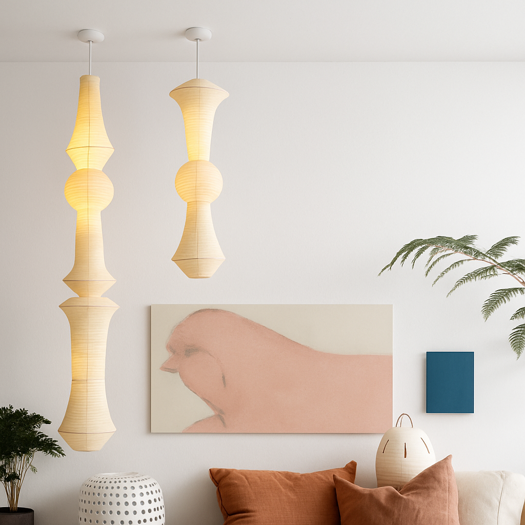 Nordique Wabi Sabi vent papier de riz suspension LED lumières salon chambre coin lustre Duplex Loft décor à la maison lampe de chevet