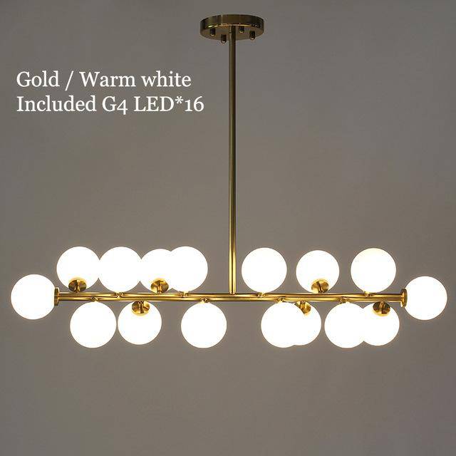 Lustre design à LED avec branche (noir ou dorée) et boules en verre