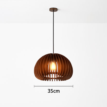 suspension lustre citrouille en bois naturel nordique éclairage
